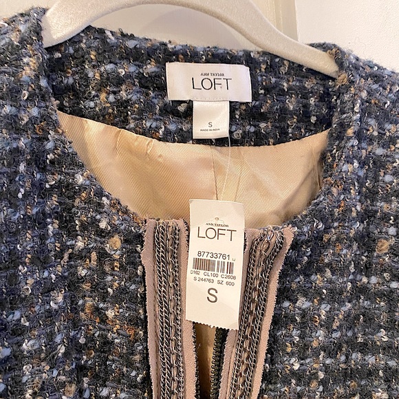 LOFT Tweed Zip Up Blazer Jacket w Chain Size S NWT - Picture 8 of 11